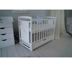 Ліжко дитяче Baby Comfort TEDDY біла з шухлядою та маятником